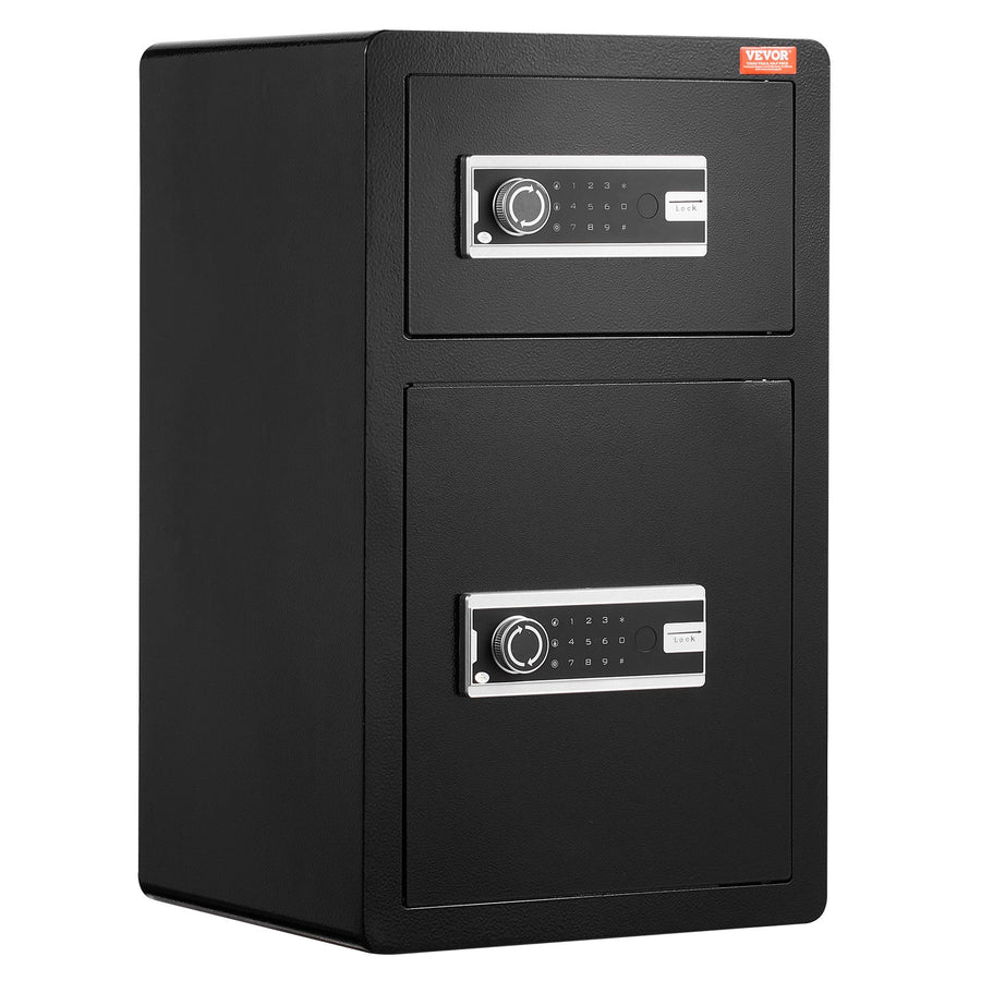 Double Doors 4.5 cu.ft Safe Box with Key Lock & Password, Safe Lock Box with Fireproof Bag, Key Rack, LED Light and 2 Height Adjustable and Removable Divider for Money, Documents, Jewelry and Valuables, Black