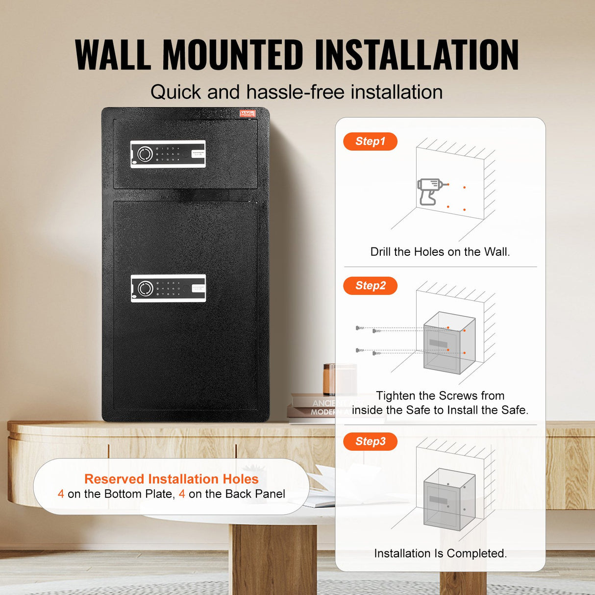 VEVOR Double Doors 7.2 cu.ft Safe Box with Key Lock & Password, Safe Lock Box with Fireproof Bag, Key Rack, LED Light and 2 Height Adjustable and Removable Divider for Money, Documents, Jewelry and Valuables, Black