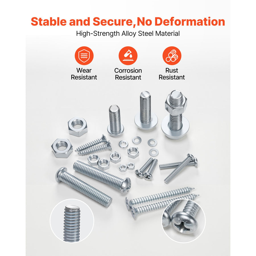 2250 Pcs Bolts and Nuts Assortment Kit, Metric + Imperial Machine Screws and Flat Washers, Alloy Steel M3/M4/M5/M6/M8 Multiple Size, for Equipment/Vehicle Assembly,Galvanized White
