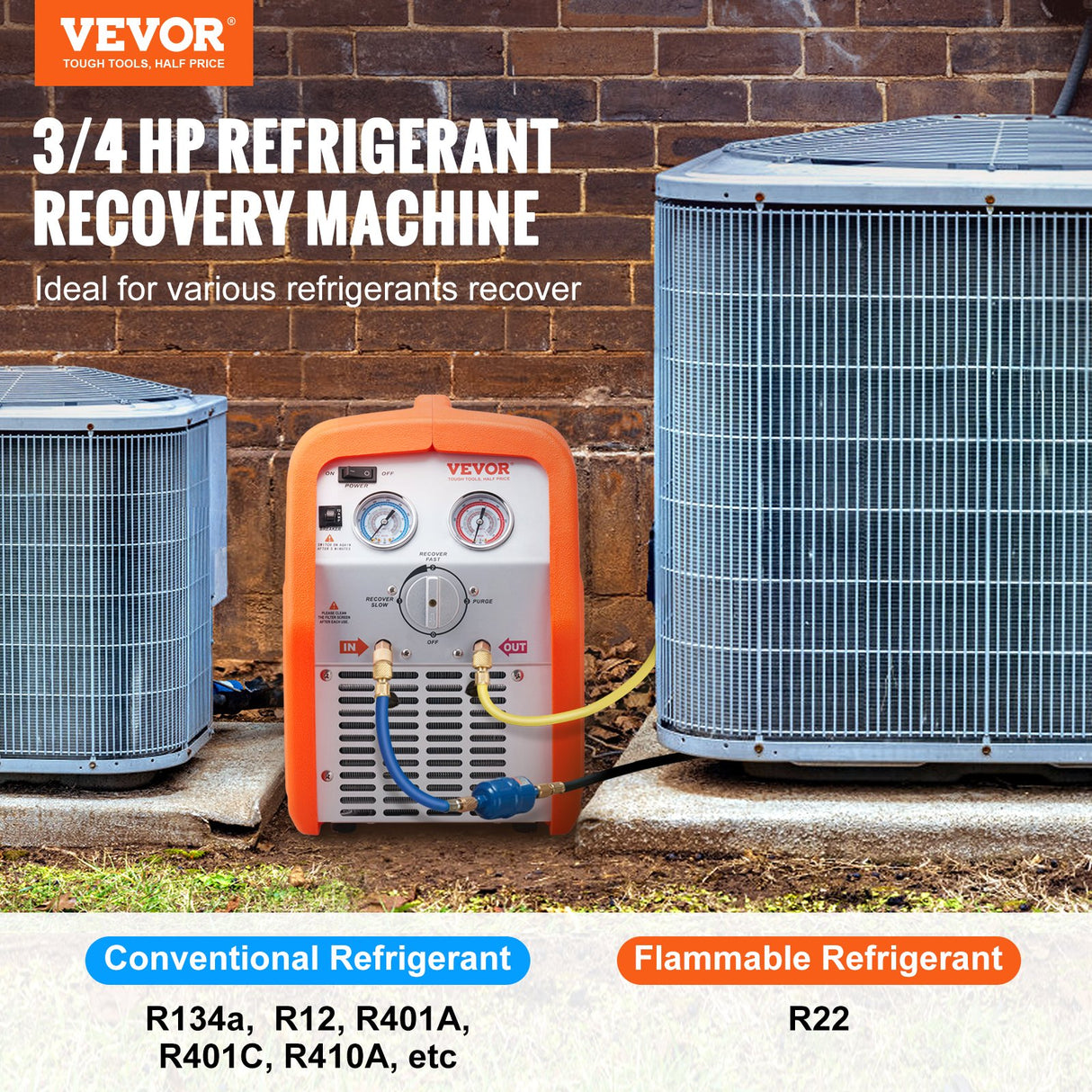 Portable 3/4 HP Refrigerant Recovery Machine for Vapor Liquid Refrigerant