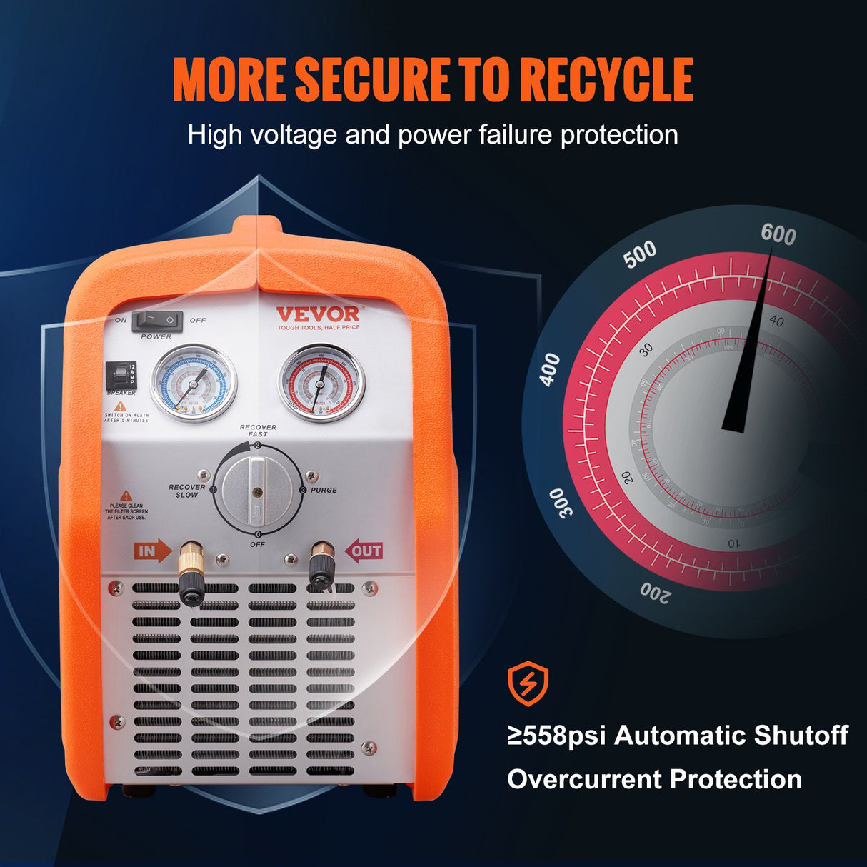 Portable 3/4 HP Refrigerant Recovery Machine for Vapor Liquid Refrigerant