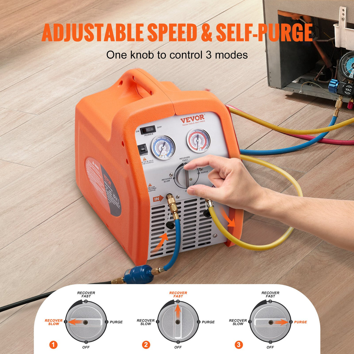 Portable 3/4 HP Refrigerant Recovery Machine for Vapor Liquid Refrigerant