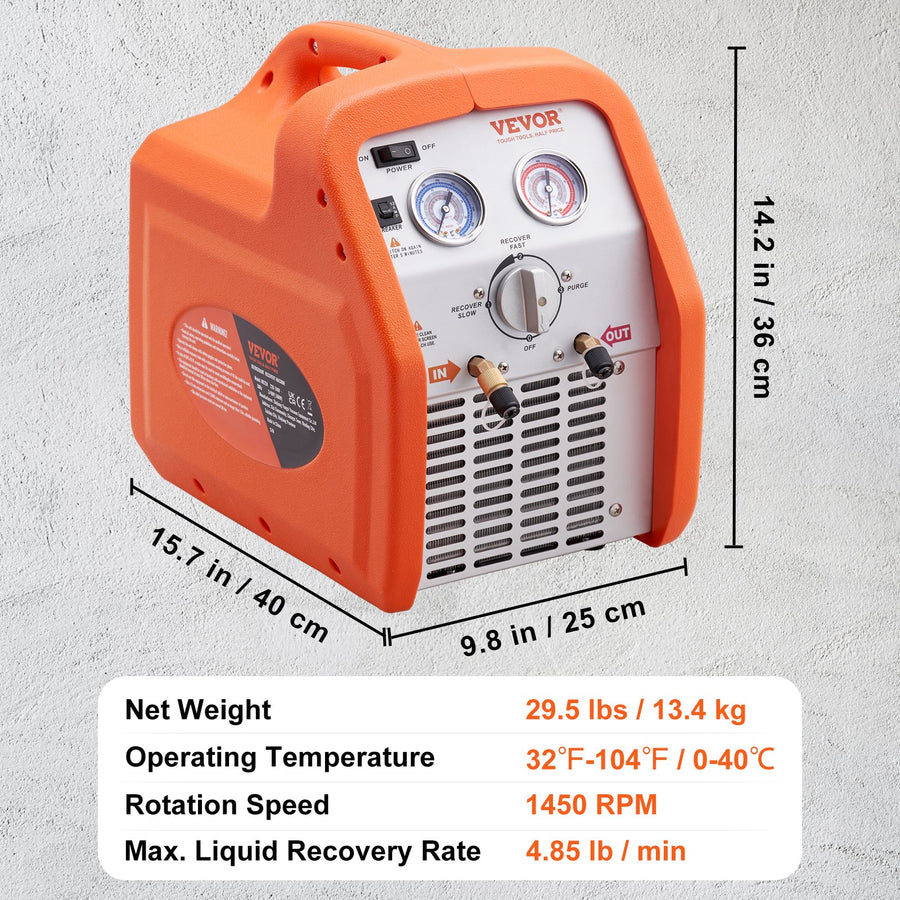 Portable 3/4 HP Refrigerant Recovery Machine for Vapor Liquid Refrigerant