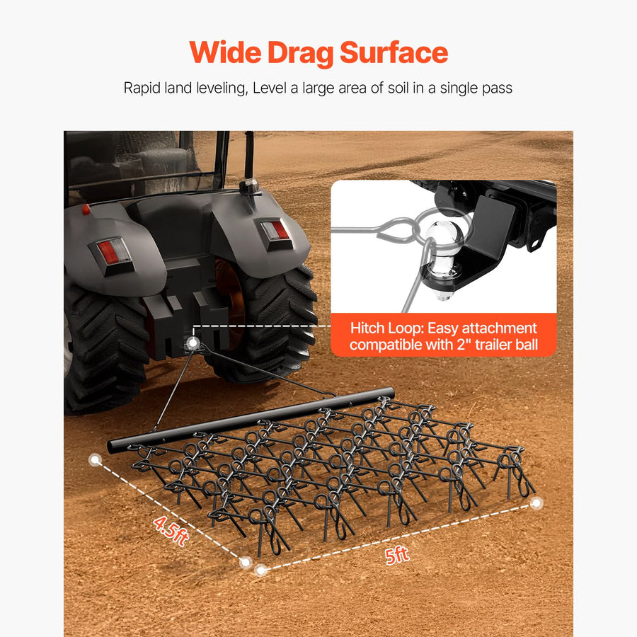 Drag Harrow, 5 x 4.5 ft Durable Chain Harrow with 60 Sharp Teeth, Suitable for ATV UTV Tractor, Ideal for, image 4