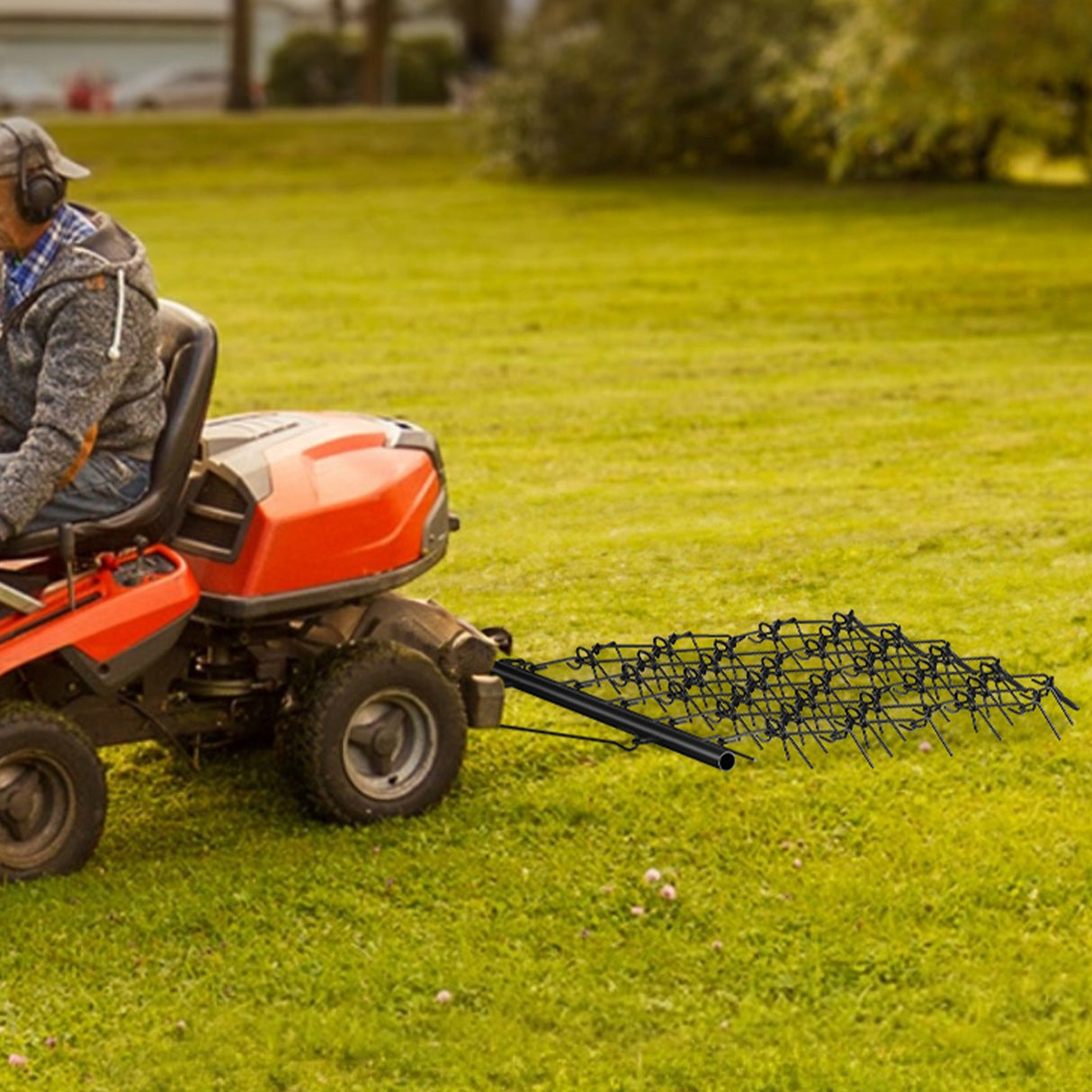 VEVOR Drag Harrow, 4'x4' Heavy-Duty Chain Harrow with 69 Teeth, ATV UTV Tractor Attachments Field Drag Mat for Sod Prepping, Seeding Lawns, Landscape Leveling, Harrow Rake for Gravel Driveway Yard