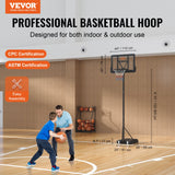 VEVOR Basketball Hoop, 4-10 ft Adjustable Height Portable Backboard System, 44 inch Basketball Hoop & Goal, Kids & Adults Basketball Set with Wheels, Stand, and Fillable Base, for Outdoor/Indoor - Front View