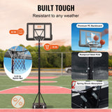 VEVOR Basketball Hoop, 4-10 ft Adjustable Height Portable Backboard System, 44 inch Basketball Hoop & Goal, Kids & Adults Basketball Set with Wheels, Stand, and Fillable Base, for Outdoor/Indoor - 45-Degree Angle