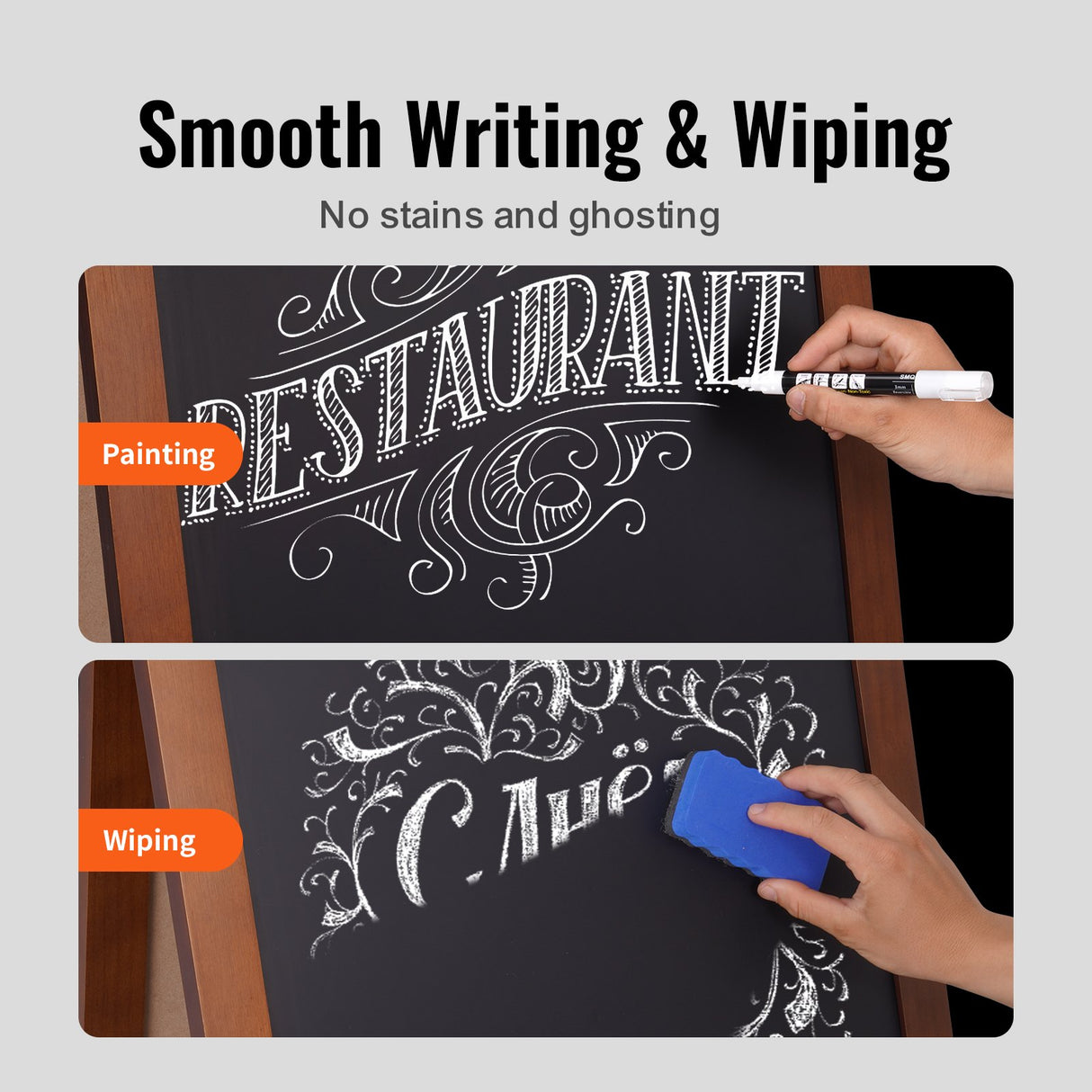 VEOVR A Frame Chalkboard Sign, 50x102 cm Double-Sided Sidewalk Signs, Freestanding Vintage Wooden Chalk Board with Chalks & Magnetic Eraser, Rustic Brown Outdoor Sandwich Board Kitchen Home Wedding