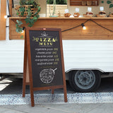 VEOVR A Frame Chalkboard Sign, 50x102 cm Double-Sided Sidewalk Signs, Freestanding Vintage Wooden Chalk Board with Chalks & Magnetic Eraser, Rustic Brown Outdoor Sandwich Board Kitchen Home Wedding - Low Angle