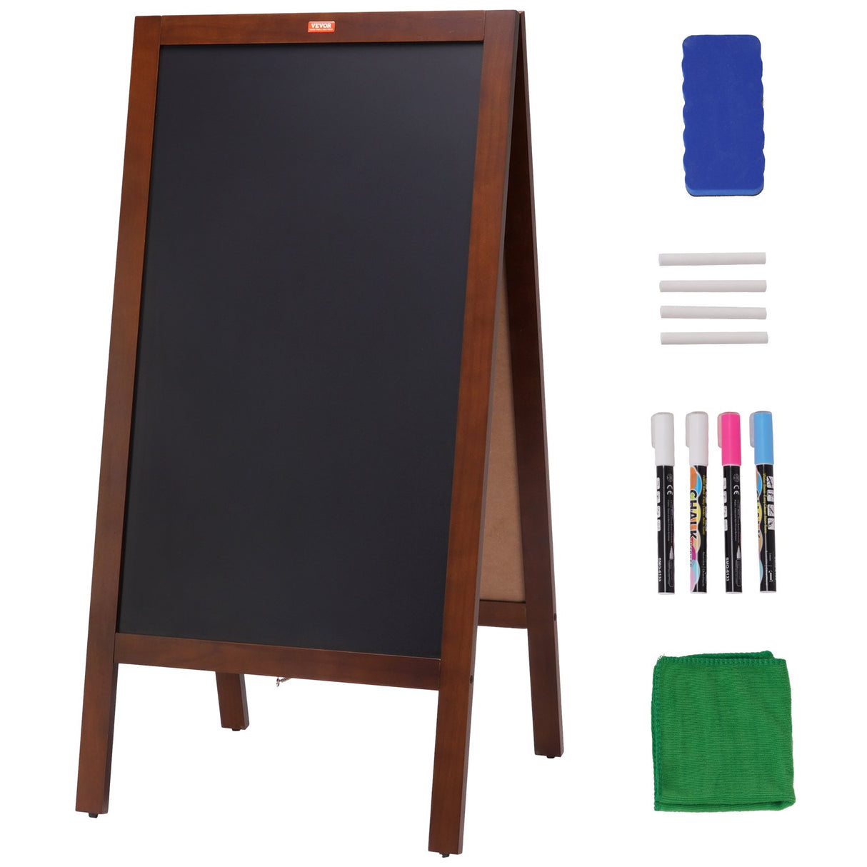 VEOVR A Frame Chalkboard Sign, 50x102 cm Double-Sided Sidewalk Signs, Freestanding Vintage Wooden Chalk Board with Chalks & Magnetic Eraser, Rustic