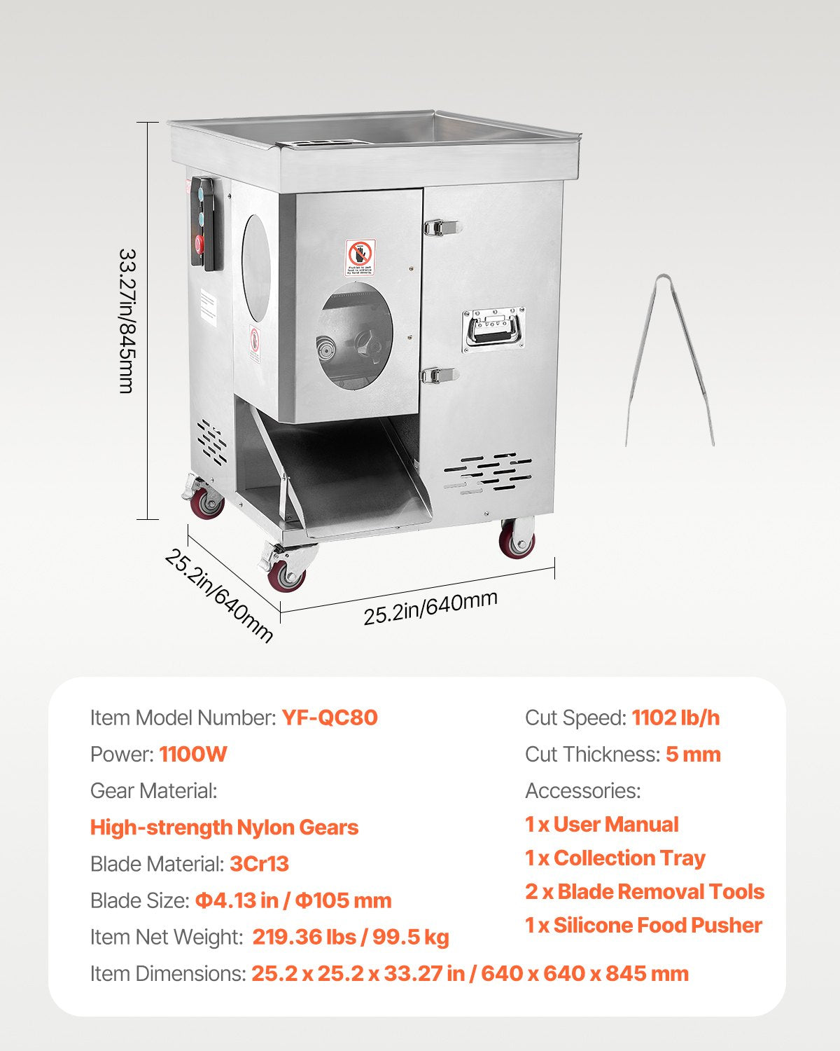 VEVOR Electric Meat Cutter Machine 1100W Commercial Meat Slicer Cutting Machine