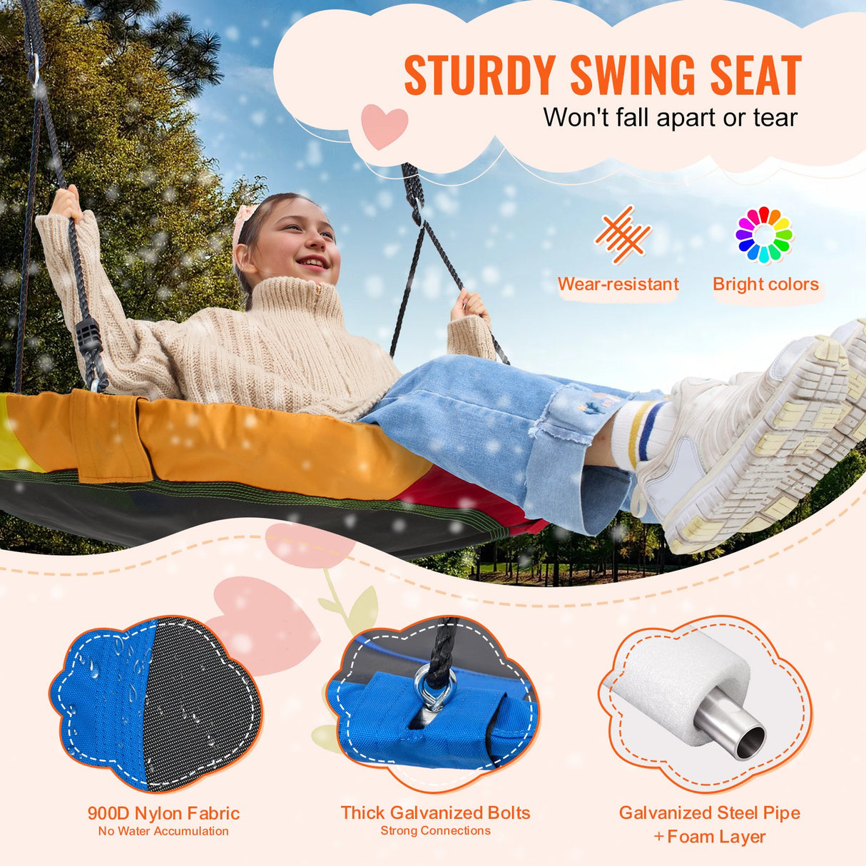 Tree Swing, 40 Inch Saucer Swing, 750lbs Weight Capacity, 900D Oxford Fabric Swing Seat with 2 Tree Hanging Straps and Adjustable Multi-Strand Ropes, Round Swing for Kids Outdoor, Blue