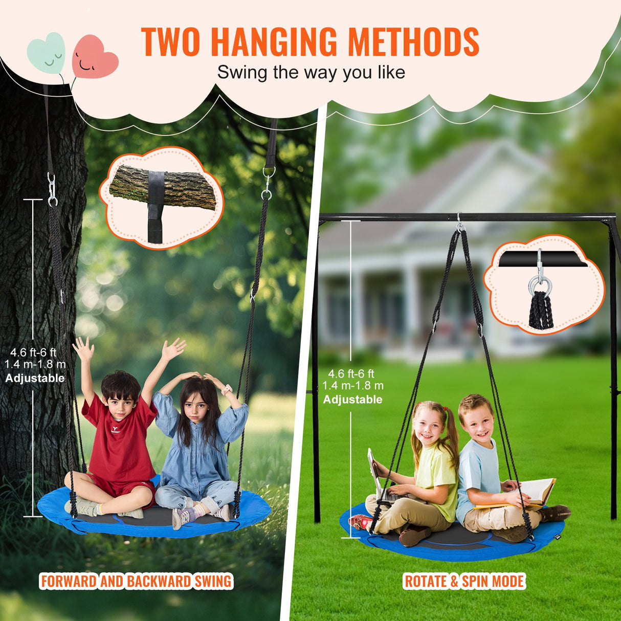 Tree Swing, 40 Inch Saucer Swing, 750lbs Weight Capacity, 900D Oxford Fabric Swing Seat with 2 Tree Hanging Straps and Adjustable Multi-Strand Ropes, Round Swing for Kids Outdoor, Blue