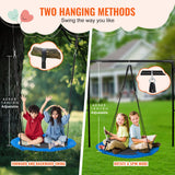 Tree Swing, 40 Inch Saucer Swing, 750lbs Weight Capacity, 900D Oxford Fabric Swing Seat with 2 Tree Hanging Straps and Adjustable Multi-Strand Ropes, Round Swing for Kids Outdoor, Blue