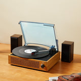 VEVOR Bluetooth Vinyl Record Player 3-Speed Belt Driven Turntable 3W Speakers - Low Angle