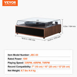 VEVOR Bluetooth Vinyl Record Player 3-Speed Belt Driven Turntable 10W Speakers - Close-Up Angle
