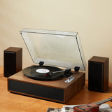 VEVOR Bluetooth Vinyl Record Player 3-Speed Belt Driven Turntable 10W Speakers - Low Angle