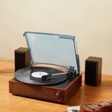 VEVOR Bluetooth Vinyl Record Player 3-Speed Belt Driven Turntable 5W Speakers - Close-Up Angle