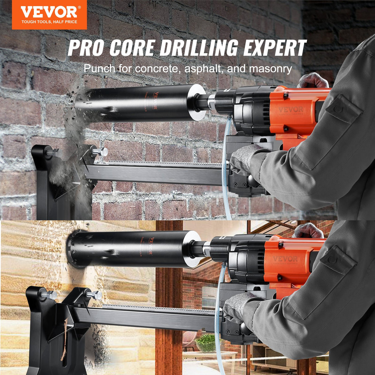 VEVOR Diamond Core Drilling Machine, 10in Wet Concrete Core Drill Rig with Stand Wheels, 750RPM Speed & 1-1/4" Thread & Lifting Handle, 10in Drilling
