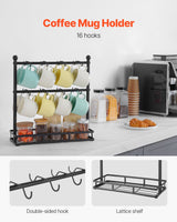 VEVOR Coffee Mug Holder for Countertop 16 Hooks Cup Rack with Storage Base - Front View