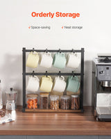 VEVOR Coffee Mug Holder for Countertop 16 Hooks Cup Rack with Wood Storage Base - Side View