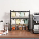 VEVOR Coffee Mug Holder for Countertop 16 Hooks Cup Rack with Wood Storage Base - Low Angle