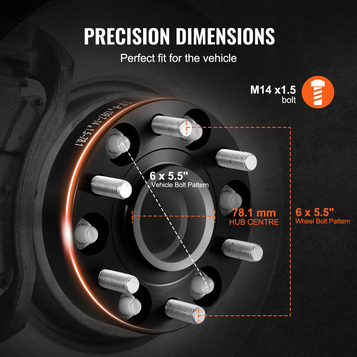 VEVOR 1.5" 6"x5" Wheel Spacers Wheel Adapters 6 Lug Forged Spacer 4 PCS Black