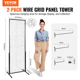 VEVOR 2' x 5.6' Grid Wall Panels Tower, 2 Packs Wire Gridwall Display Racks with T-Base Floorstanding, Double Side Gridwall Panels for Art Craft Shows, Retail Display with Extra Clips and Hooks - Front View