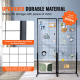VEVOR 2' x 5.6' Grid Wall Panels Tower, 2 Packs Wire Gridwall Display Racks with T-Base Floorstanding, Double Side Gridwall Panels for Art Craft Shows, Retail Display with Extra Clips and Hooks - Side View