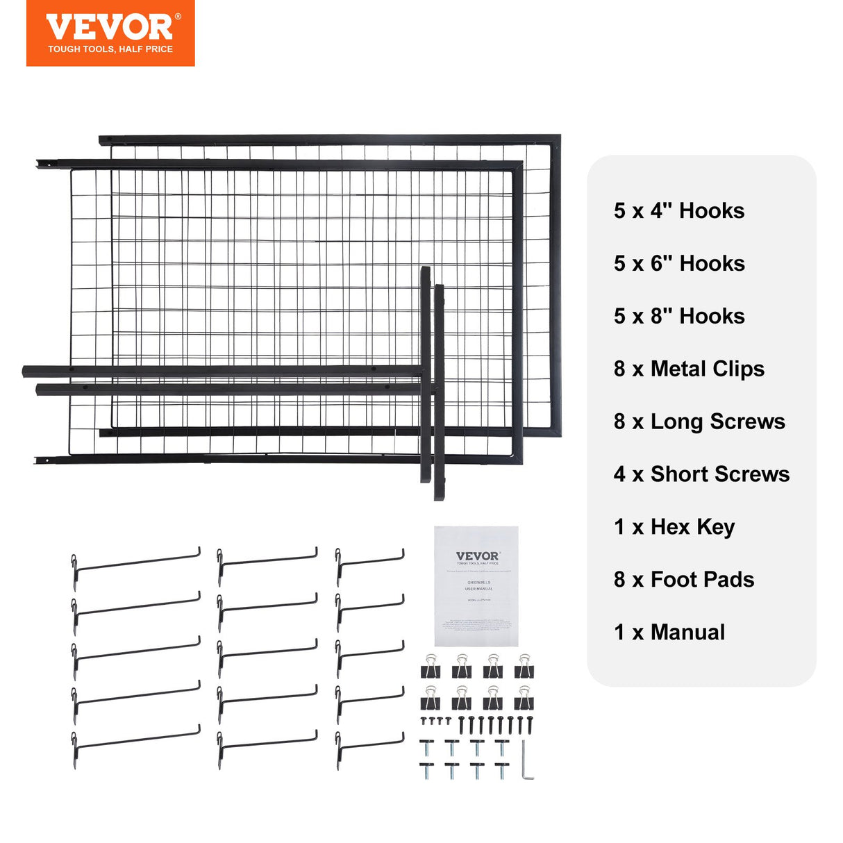 VEVOR 2' x 5.6' Grid Wall Panels Tower, 2 Packs Wire Gridwall Display Racks with T-Base Floorstanding, Double Side Gridwall Panels for Art Craft Shows