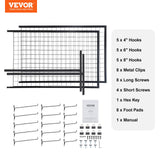 VEVOR 2' x 5.6' Grid Wall Panels Tower, 2 Packs Wire Gridwall Display Racks with T-Base Floorstanding, Double Side Gridwall Panels for Art Craft Shows, Retail Display with Extra Clips and Hooks - Close-Up Angle