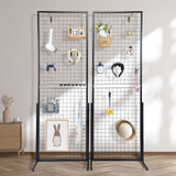 VEVOR 2' x 5.6' Grid Wall Panels Tower, 2 Packs Wire Gridwall Display Racks with T-Base Floorstanding, Double Side Gridwall Panels for Art Craft Shows, Retail Display with Extra Clips and Hooks - Low Angle
