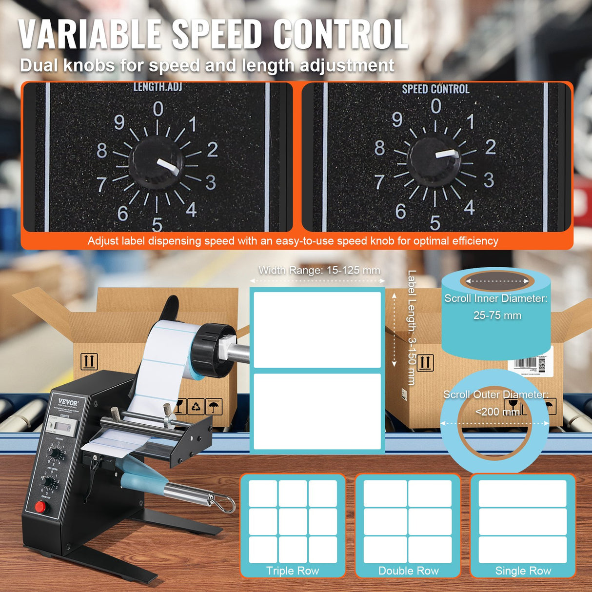VEVOR Automatic Label Dispenser, Width 15-125 mm, Length 3-150 mm, Automatic Label Stripper Label Separating Machine, Speed Adjustable Label Applicator, Auto Counting 0-999999 for Various Label Sizes