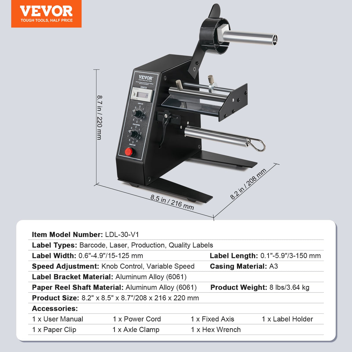 VEVOR Automatic Label Dispenser, Width 15-125 mm, Length 3-150 mm, Automatic Label Stripper Label Separating Machine, Speed Adjustable Label