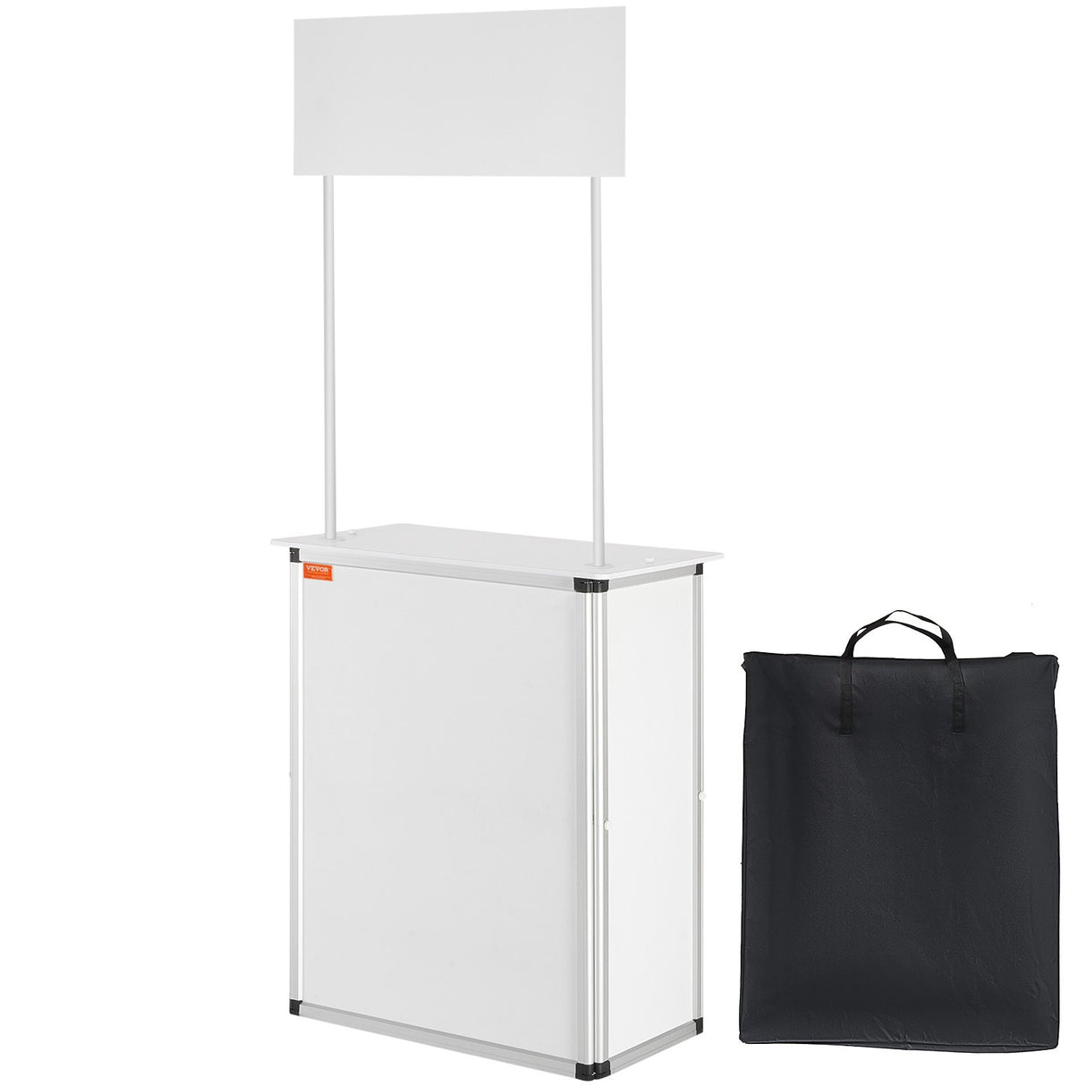VEVOR Portable Tradeshow Podium Table, 785 x 380 x 1815 mm, Display Exhibition Counter Stand Booth Fair with Wall, Foldable Promotion Retail Bar Table Pop Up Podium with Storage Rack/Carrying Bag