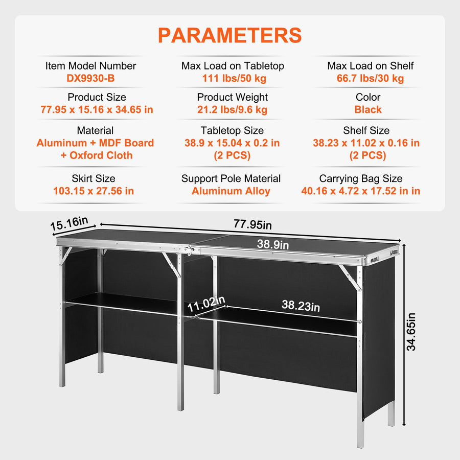 Extra Long Folding Portable Bar Table - Tradeshow Podium Table for Indoor