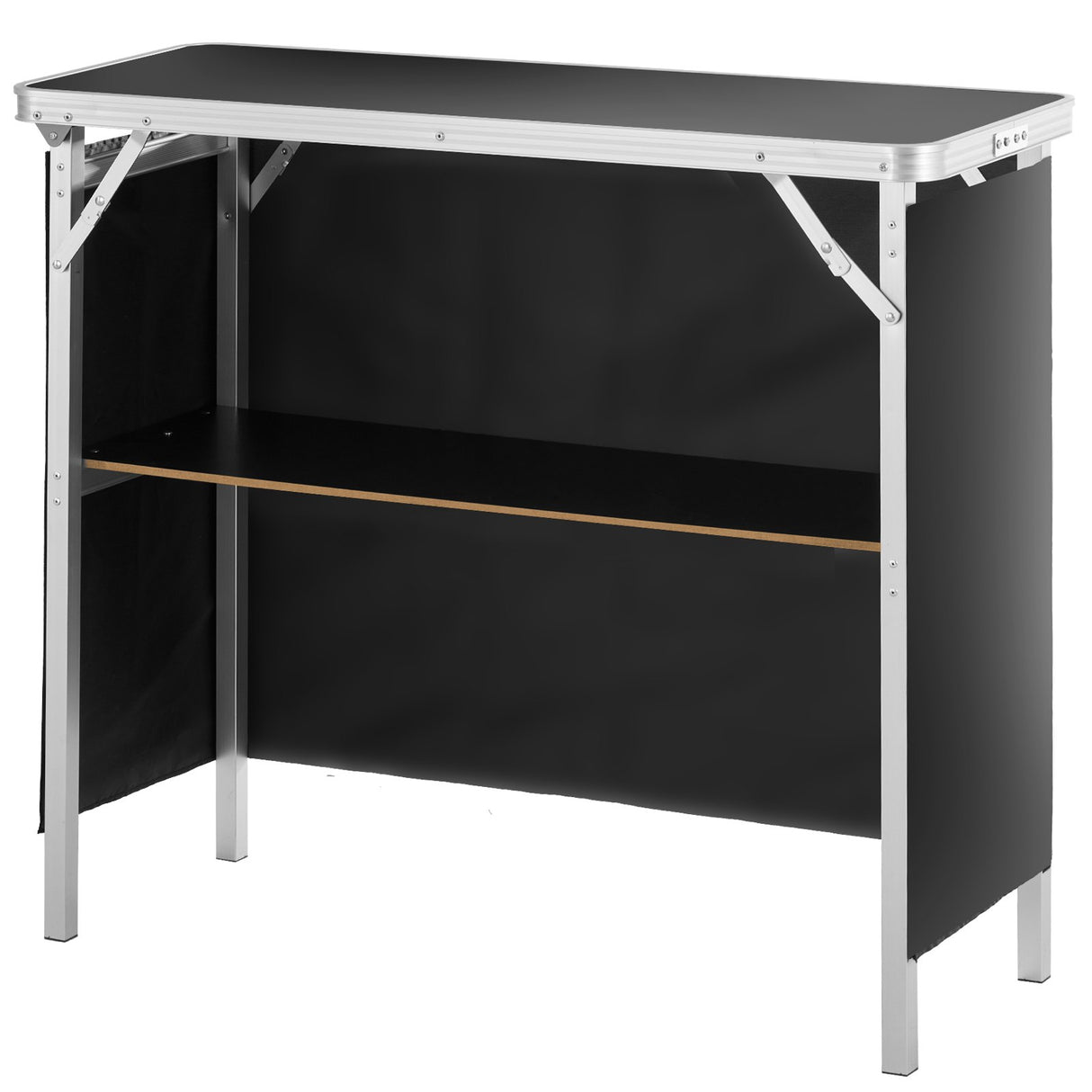 VEVOR Folding Portable Bar Table, Tradeshow Podium Table for Indoor, Outdoor, Party, Picnic, Exhibition, Includes Carrying Case, Storage Shelf and Black Skirt, 38.39" x 15.16" x 34.25“