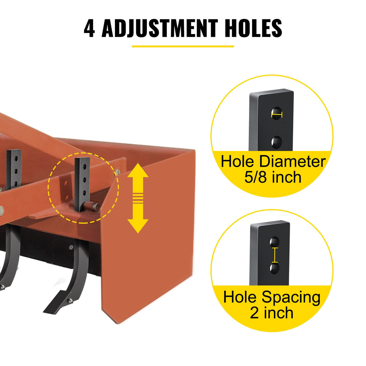 VEVOR Box Blade Shank, 46.4cm Scarifier Shank, 4 Holes Box Scraper Shank, Ripper Shank with Removable Tapered Teeth and Pins, Adjustable Shanks
