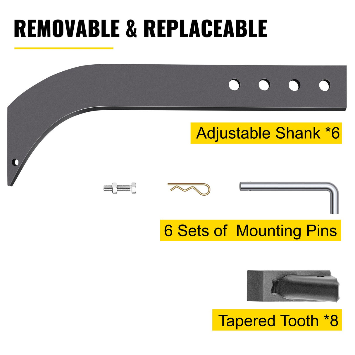 VEVOR Box Blade Shank, 46.6 cm Scarifier Shank, 4 Holes Box Scraper Shank, Ripper Shank with Removable Tapered Teeth and Pins, Adjustable Shanks