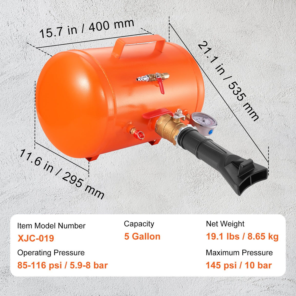 VEVOR Tire Bead Seater, 5 Gal/19L Air Tire Bead Blaster with Pressure Gauge & Handle, 145 PSI Seating Tool Inflator Tank, 85-116 PSI Operating Pressure for Car Truck ATV