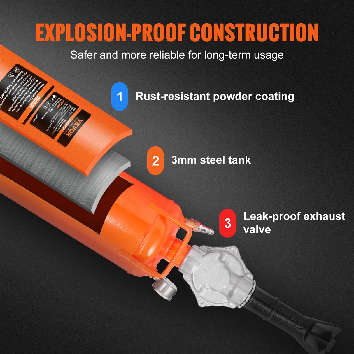 VEVOR Tire Bead Seater, 2.1 Gal/8 L Air Tire Bead Blaster, 120 PSI Handheld Bead Bazooka, Upgraded Portable Tire Inflator Tool, 85-116 PSI Operating