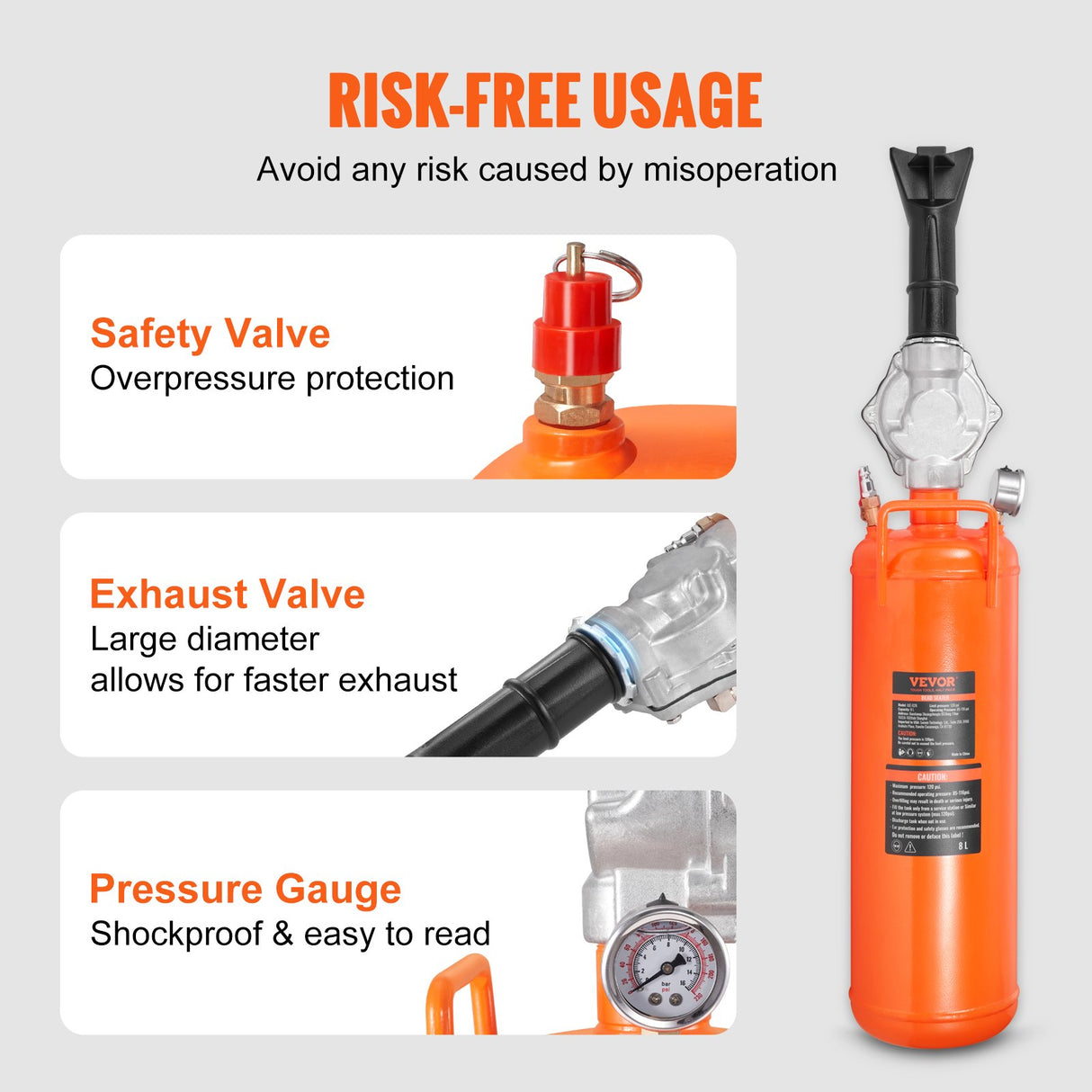 VEVOR Tire Bead Seater, 2.1 Gal/8 L Air Tire Bead Blaster, 120 PSI Handheld Bead Bazooka, Upgraded Portable Tire Inflator Tool, 85-116 PSI Operating