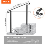 VEVOR Handrails for Outdoor Steps, Fit 1-3 Steps Wrought Iron Handrail, Outdoor Stair Railing, Adjustable Front Porch Hand Rail, Black Transitional Hand railings for Concrete Steps or Wooden Stairs - Rear View