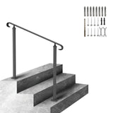 VEVOR Handrails for Outdoor Steps, Fit 1-3 Steps Wrought Iron Handrail, Outdoor Stair Railing, Adjustable Front Porch Hand Rail, Black Transitional Hand railings for Concrete Steps or Wooden Stairs - Low Angle