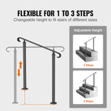 VEVOR Handrails for Outdoor Steps, Fit 1-3 Steps Outdoor Stair Railing, Wrought Iron Handrail, Adjustable Front Porch Hand Rail, Black Transitional Hand railings for Concrete Steps or Wooden Stairs - Top-Down View