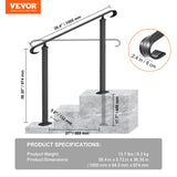 VEVOR Handrails for Outdoor Steps, Fit 1-3 Steps Outdoor Stair Railing, Wrought Iron Handrail, Adjustable Front Porch Hand Rail, Black Transitional Hand railings for Concrete Steps or Wooden Stairs - Close-Up Angle