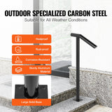 VEVOR Single Post 1-2, Black Steel Railing 441LBS Capacity Baking Varnish Iron Stairs Stylish Handrails for Outdoor Steps with Expansion Bolts & Drill Bit - Side View