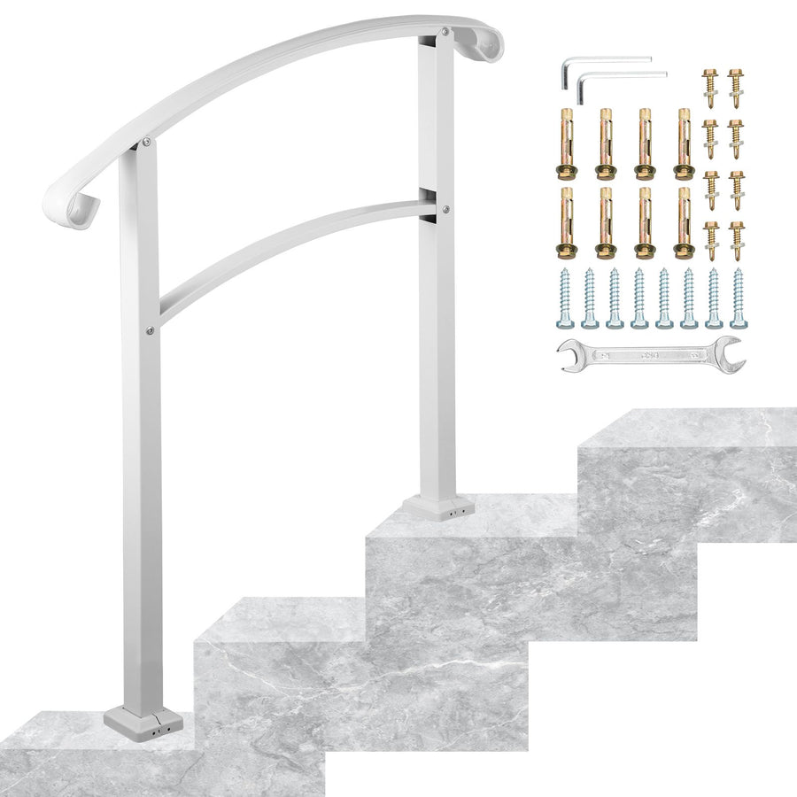 3-Step Handrails for Outdoor Steps Fits 1 or 3 Steps Matte White Stair Rail Wrought Iron Handrail with Installation Kit Hand Rails for Outdoor Step
