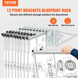 VEVOR Wall Mount Blueprint Storage Rack Blueprint Holder with 12 Pivot Brackets - Front View