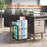 Blueprint Storage Rack, 12 Slots Blueprint Holder with Wheels, Mobile Metal Blueprint Storage Cart for Map Poster Architectural Construction Plan, Roll File Organizer for Home, Office, School - Front View